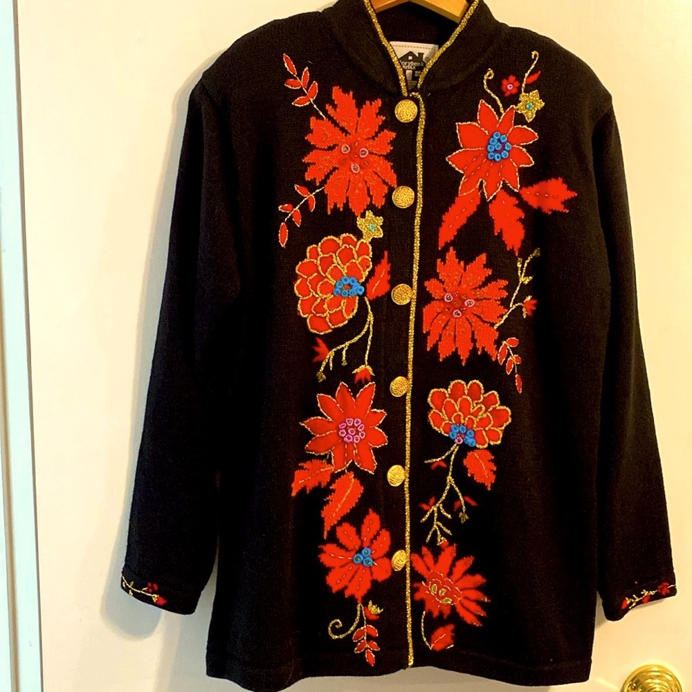 Vintage Storybook Knits Embroidered Cardigan Sweater. Medium. Price dropped.